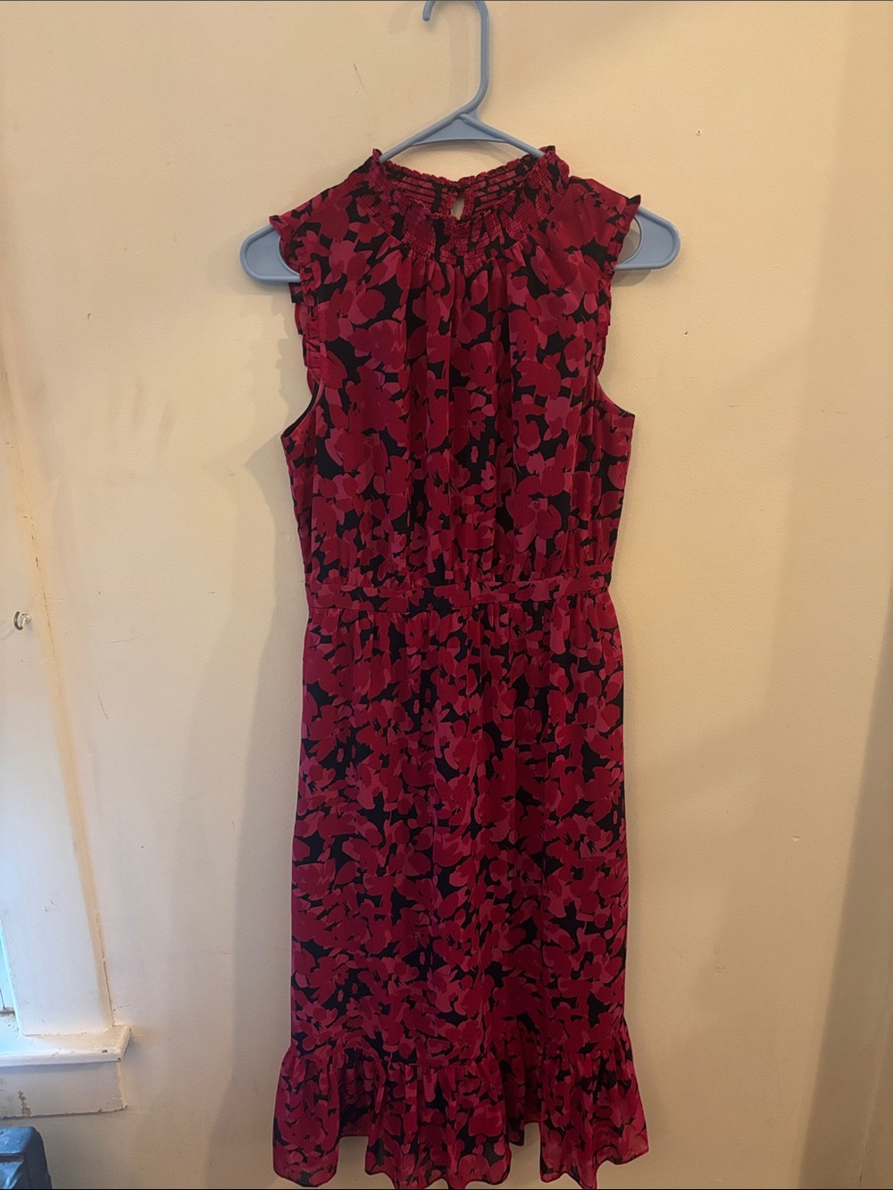 J.Crew Factory Smocked High-Neck Floral Midi Dress Pink Fuchsia Black Size 2